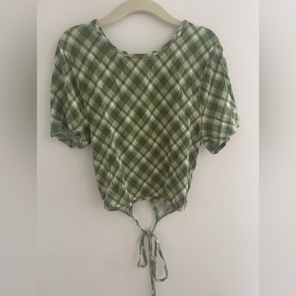 pacsun green flannel wrap around tie cropped top size xs